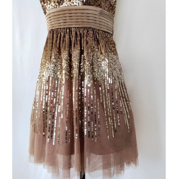 BCBGMaxAzria Convertible Strap Silk and Tulle Sequined Party Dress - Picture 8 of 11
